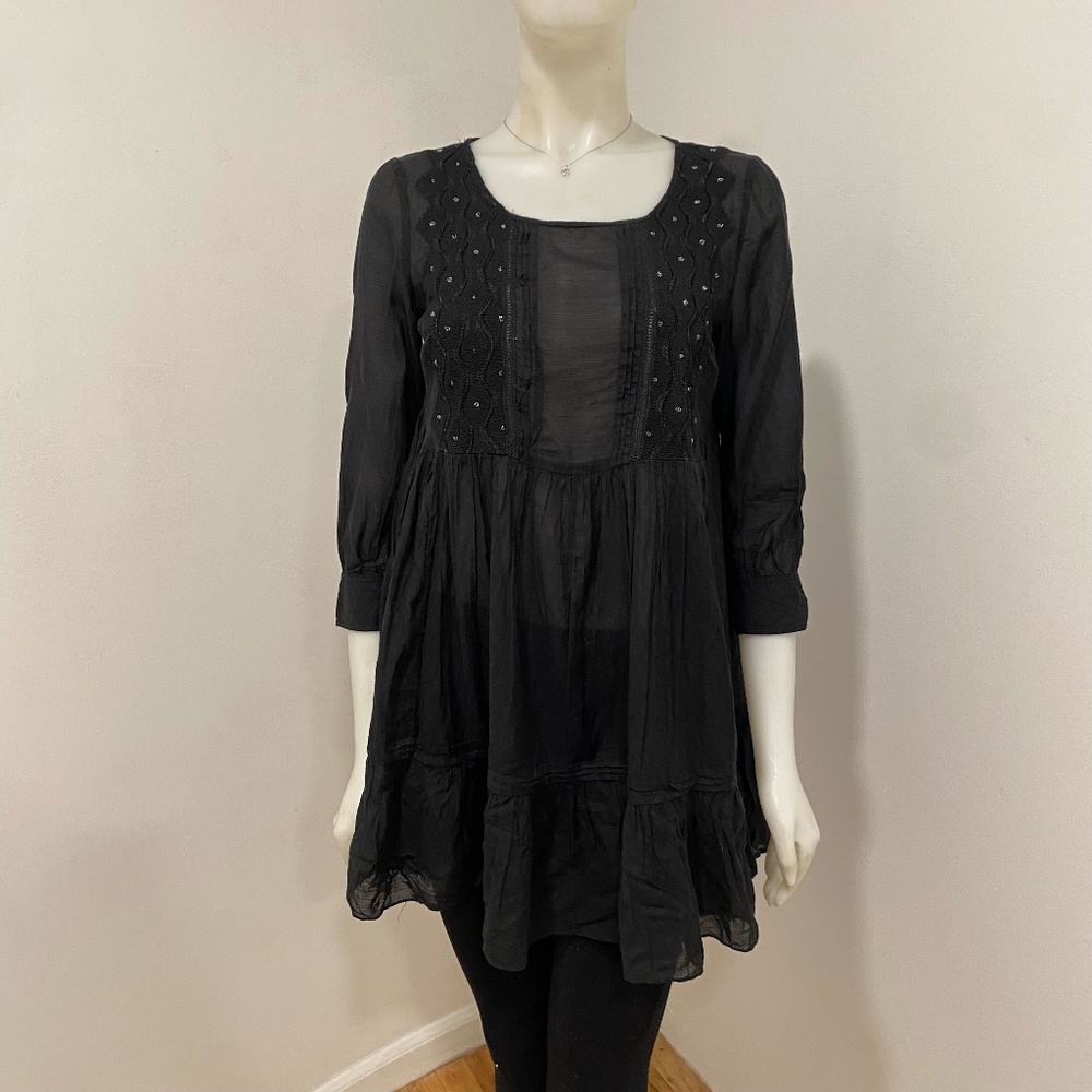 Maeve Anthropologie Black Sheer Dress XS